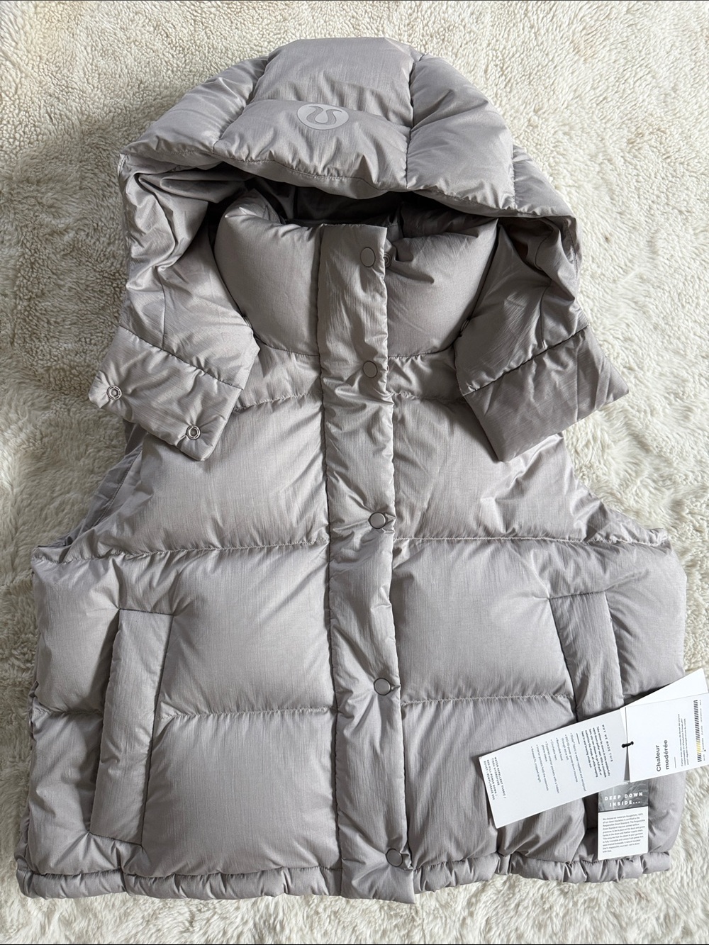 Lululemon Wunder Puff Cropped Vest NWT Sz 12 Gray Down Hooded Puffer Jacket
